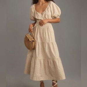 Anthropologie The Somerset Maxi Dress Puff-Sleeve Tiered in Neutral Size M
